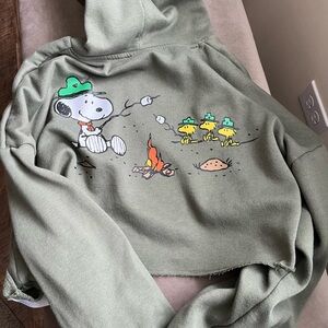 Peanuts Sage Green Cropped Hoodie